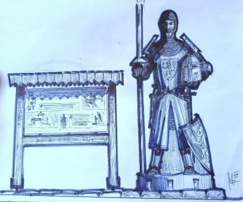 Umístění infopanelu a sochy rytíře Jana z Michalovic na rozcestí pod hradem Michalovice