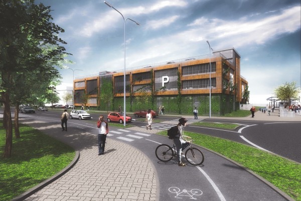 Vizualizace Parkovacího domu P+R U Stadionu.