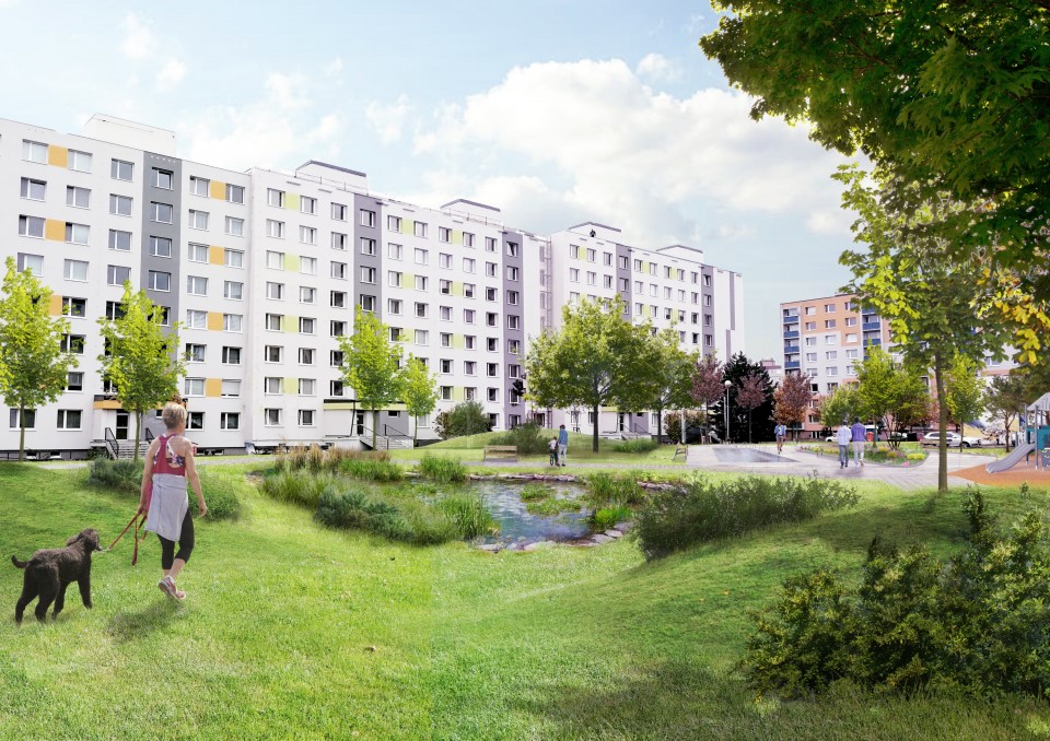 Revitalizaci vnitrobloku v lokalitě Na Radouči podpořily Norské fondy a Státní fond životního prostředí ČR.